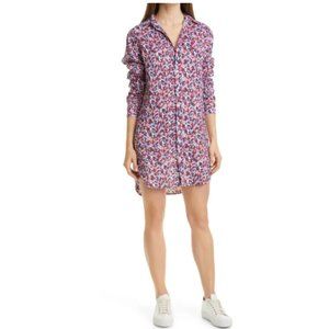 Frank & Eileen Mary Floral Print Long Sleeve Linen Shirtdress In Red Blue Floral